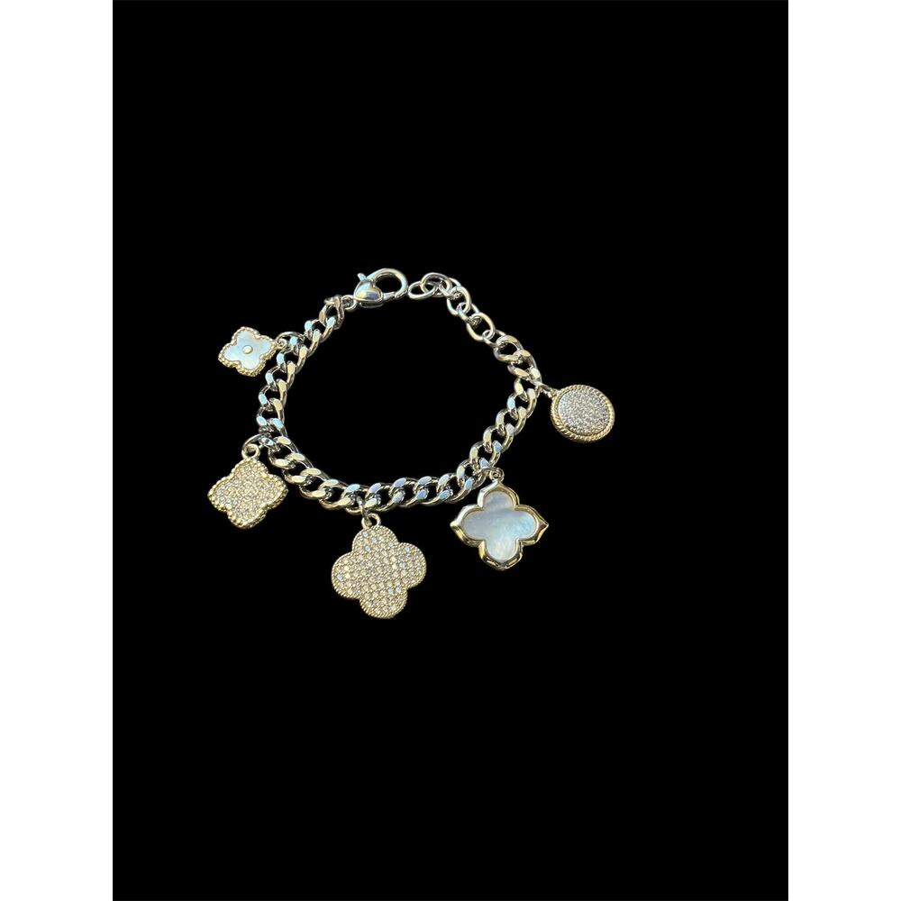 Two Tone 5 Charm Bracelet - 8.5"